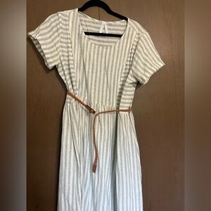 Seraphine Striped White and Gray Nursing and Maternity Dress